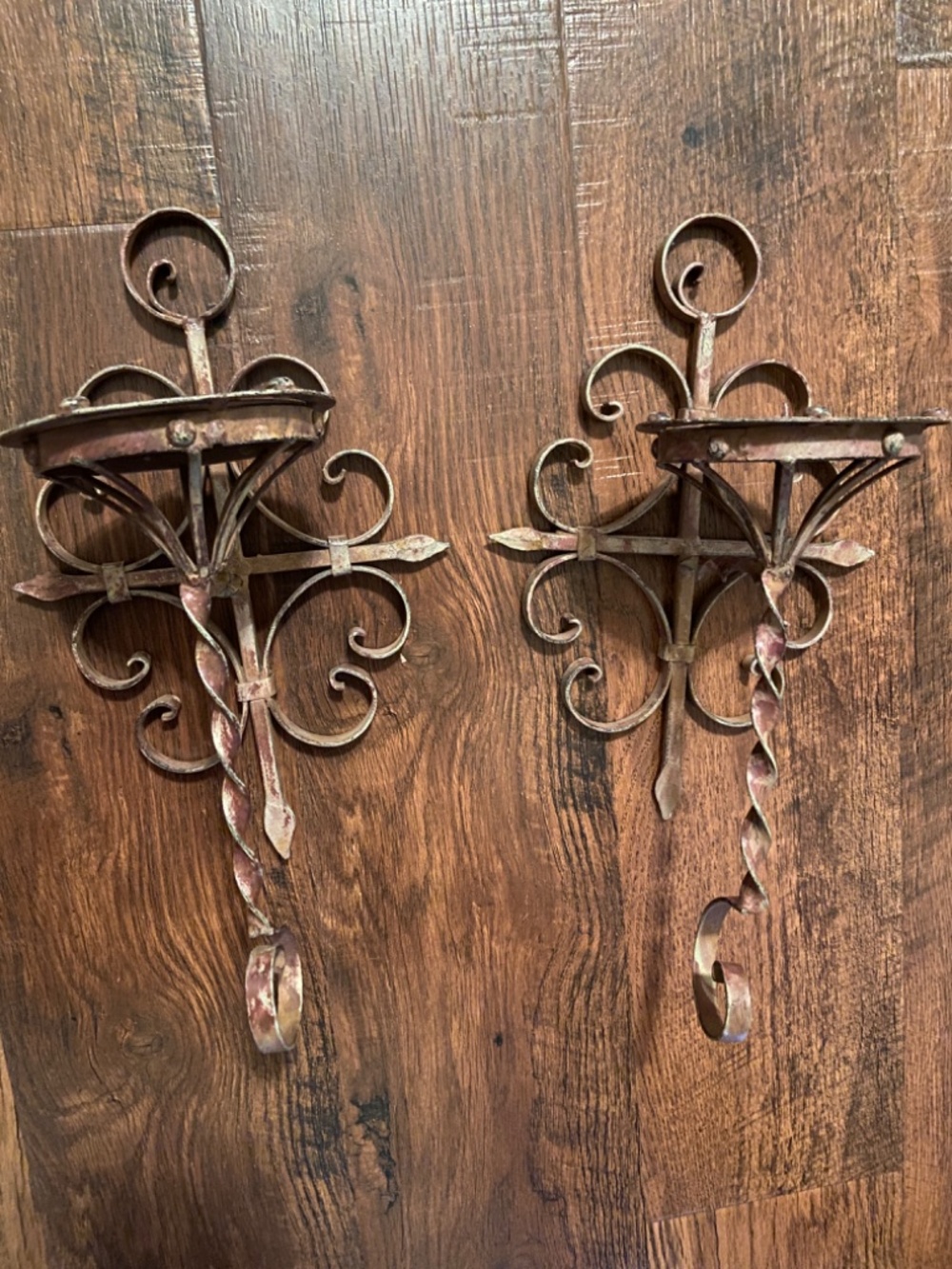 Pair of 2 Wall Sconces Dark/Light  Brown/Burgundy/Maroon Candle Holder Rustic